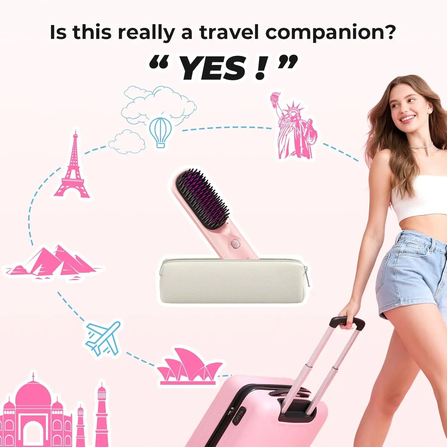 BOPCAL Cordless Hair Straightener Comb Brush 10000mAh Travel
