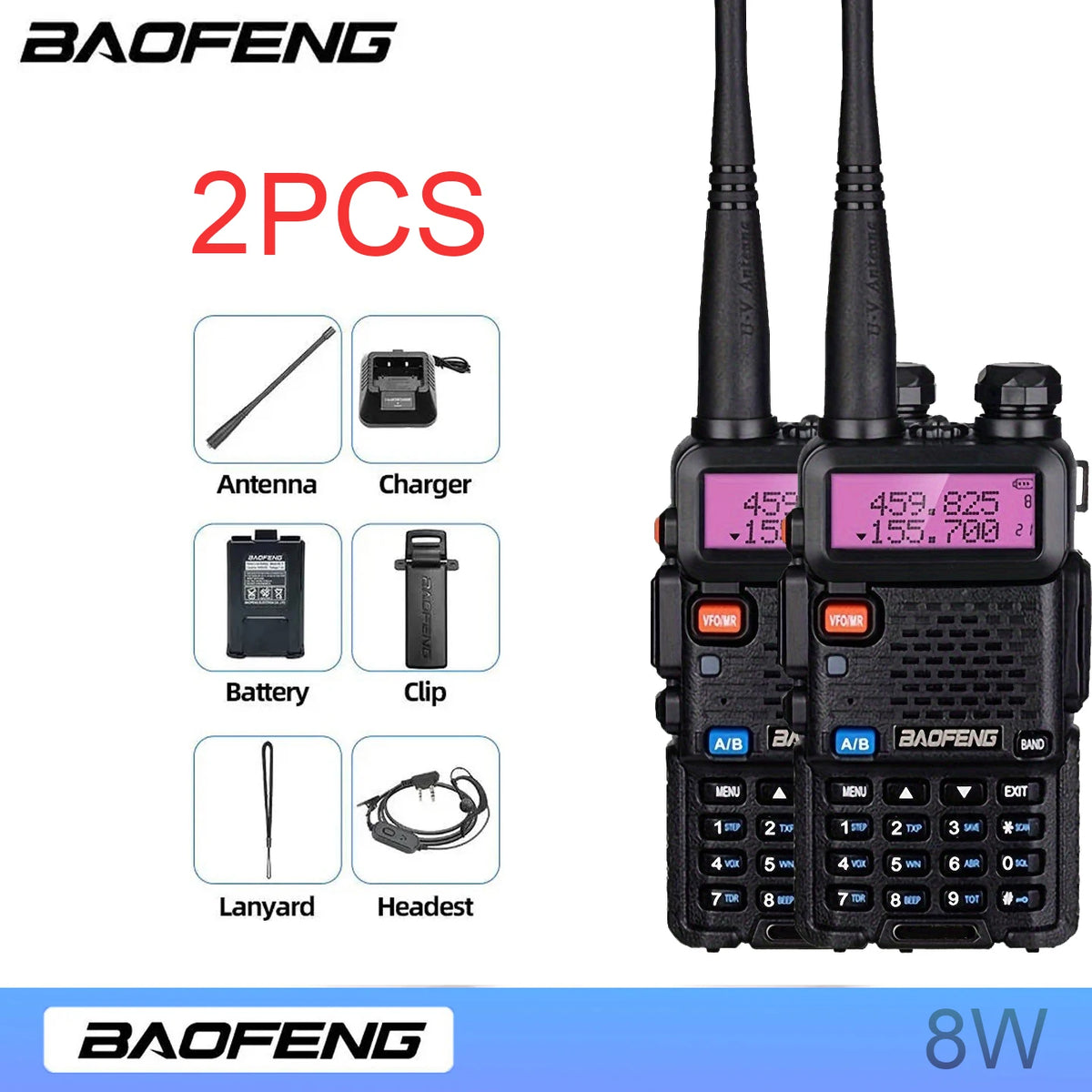 Baofeng Dual Band Long Range Rechargeable Handheld Walkie Talkie