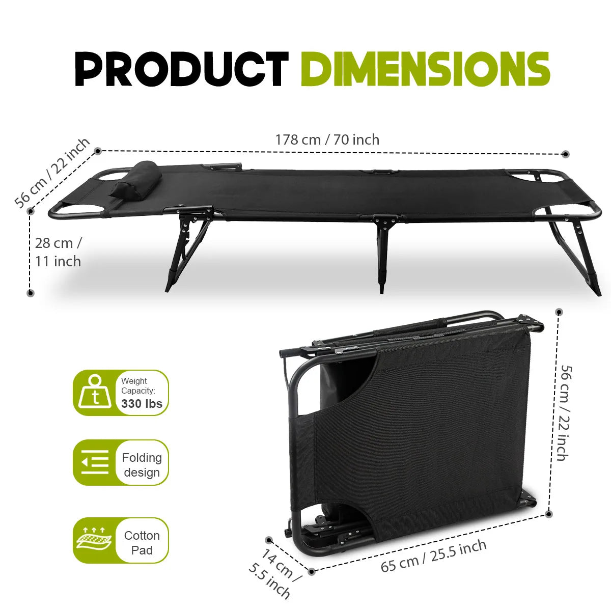 Adjustable Folding Camping Lounge Chair With Removable Soft Cushion
