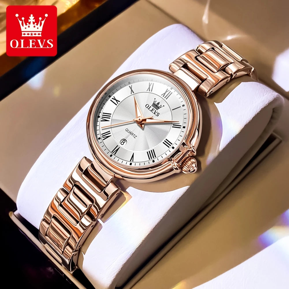 OLEVS Women's Stainless Steel Quartz Watch With Calendar Display