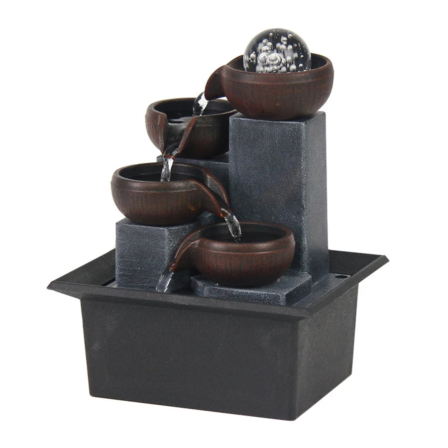 Mini Zen Tabletop Fountain With LED Waterfall For Office Desk
