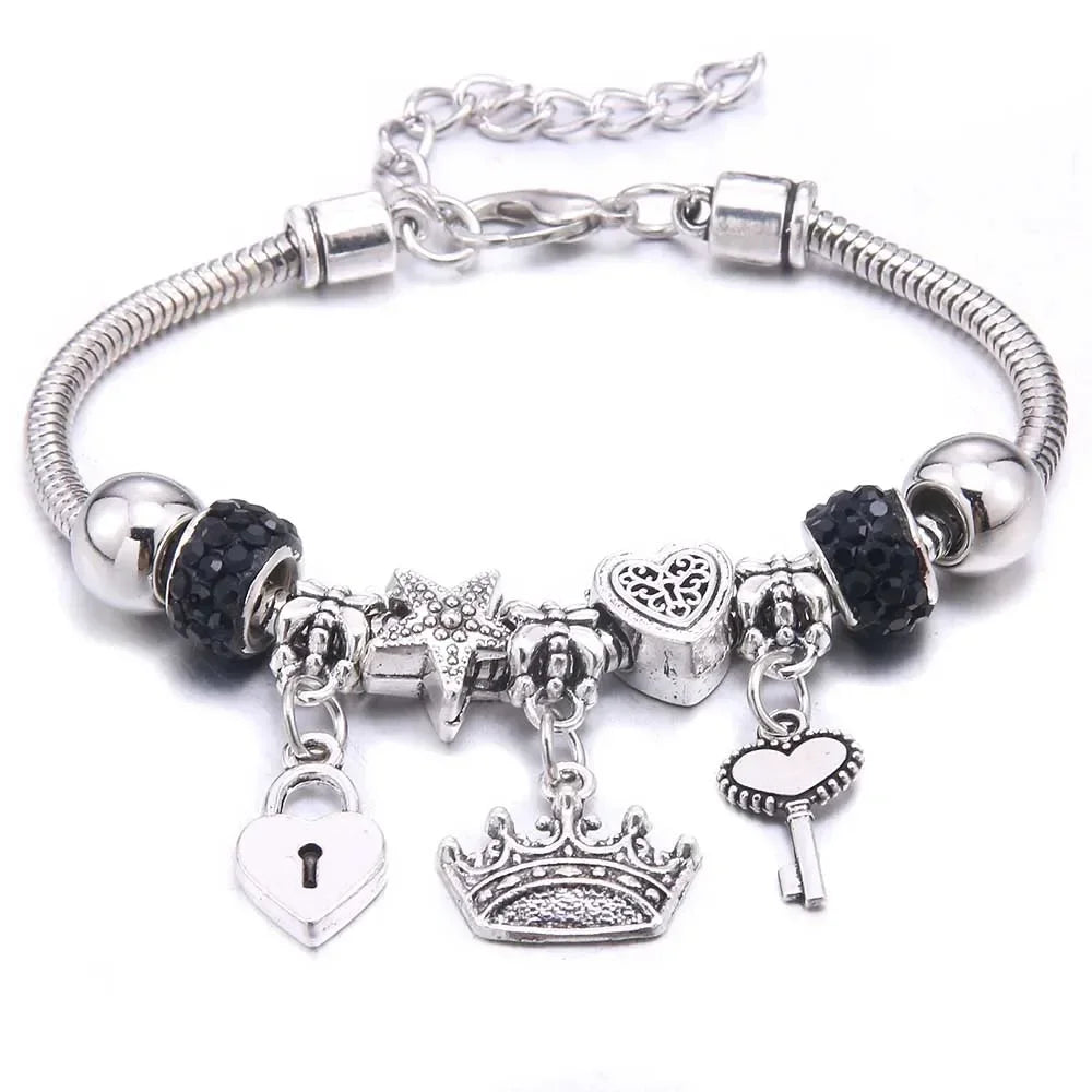 Fashion Butterfly Crown Beaded Link Chain Bracelet For Women