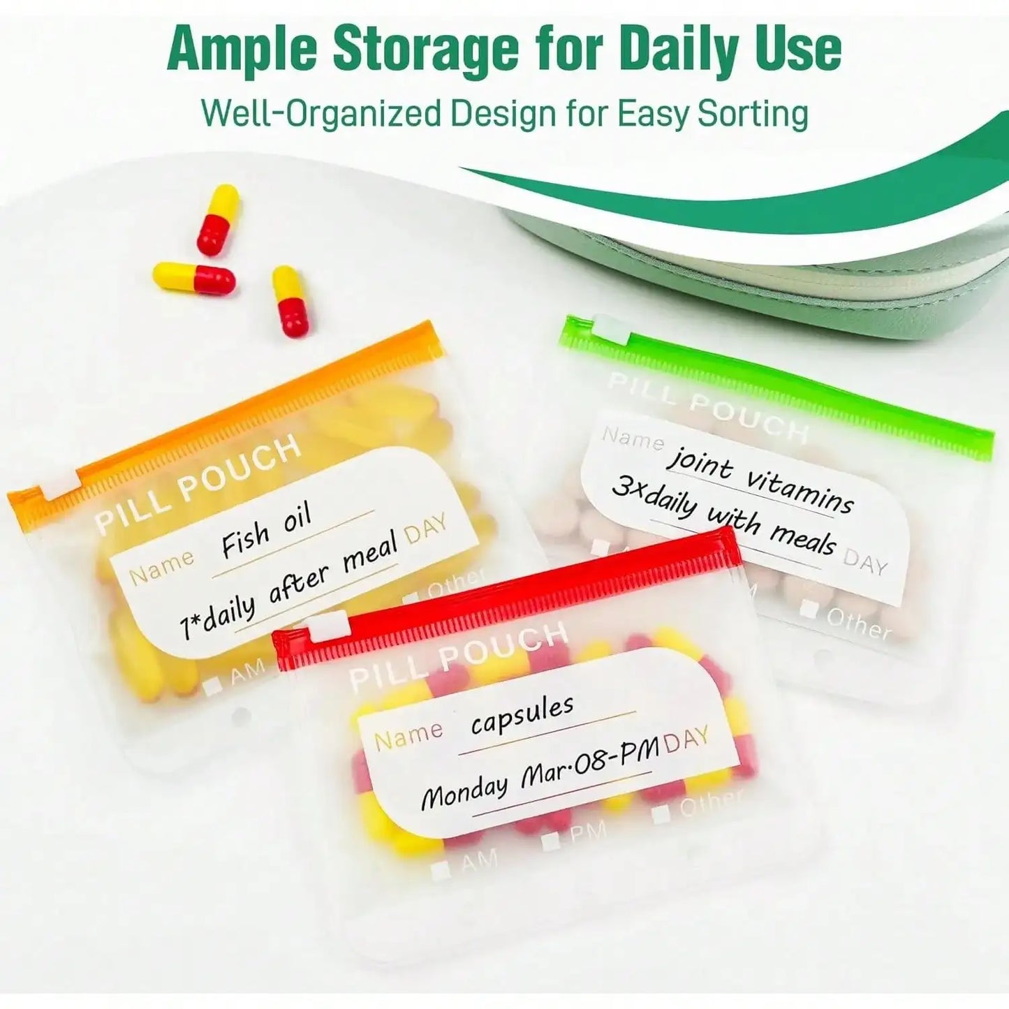 Waterproof Zippered Silicone Weekly Medicine Pouch Set