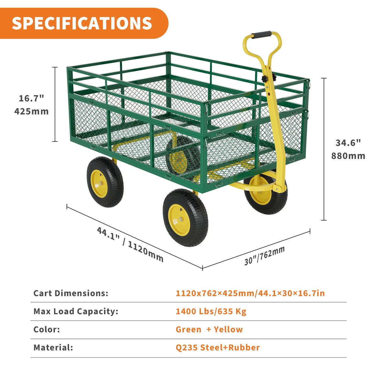 HiMISS Heavy Duty Steel Garden Cart Wagon For Yard Work