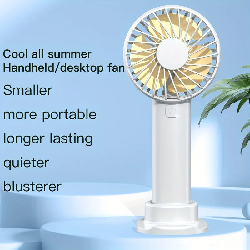 USB Mini Portable Rechargeable Handheld Fan With Integrated Phone Holder