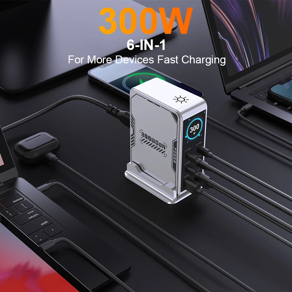 Ubigbuy 6-Port GaN USB-C PD Fast Charger Desktop Station