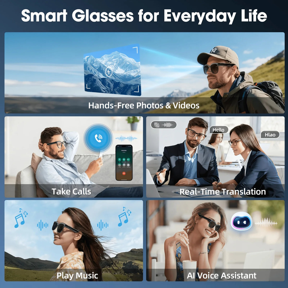 Smart Camera Glasses With 8MP Recorder Bluetooth And AI Translation