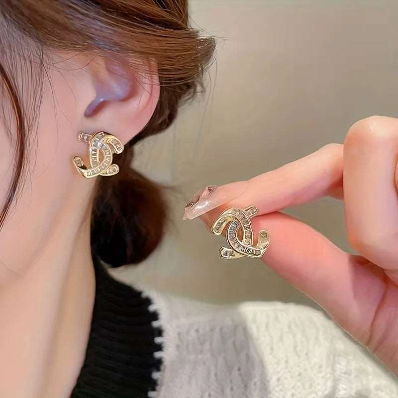 Vintage Cubic Zirconia Stud Earrings with S925 Silver Needle