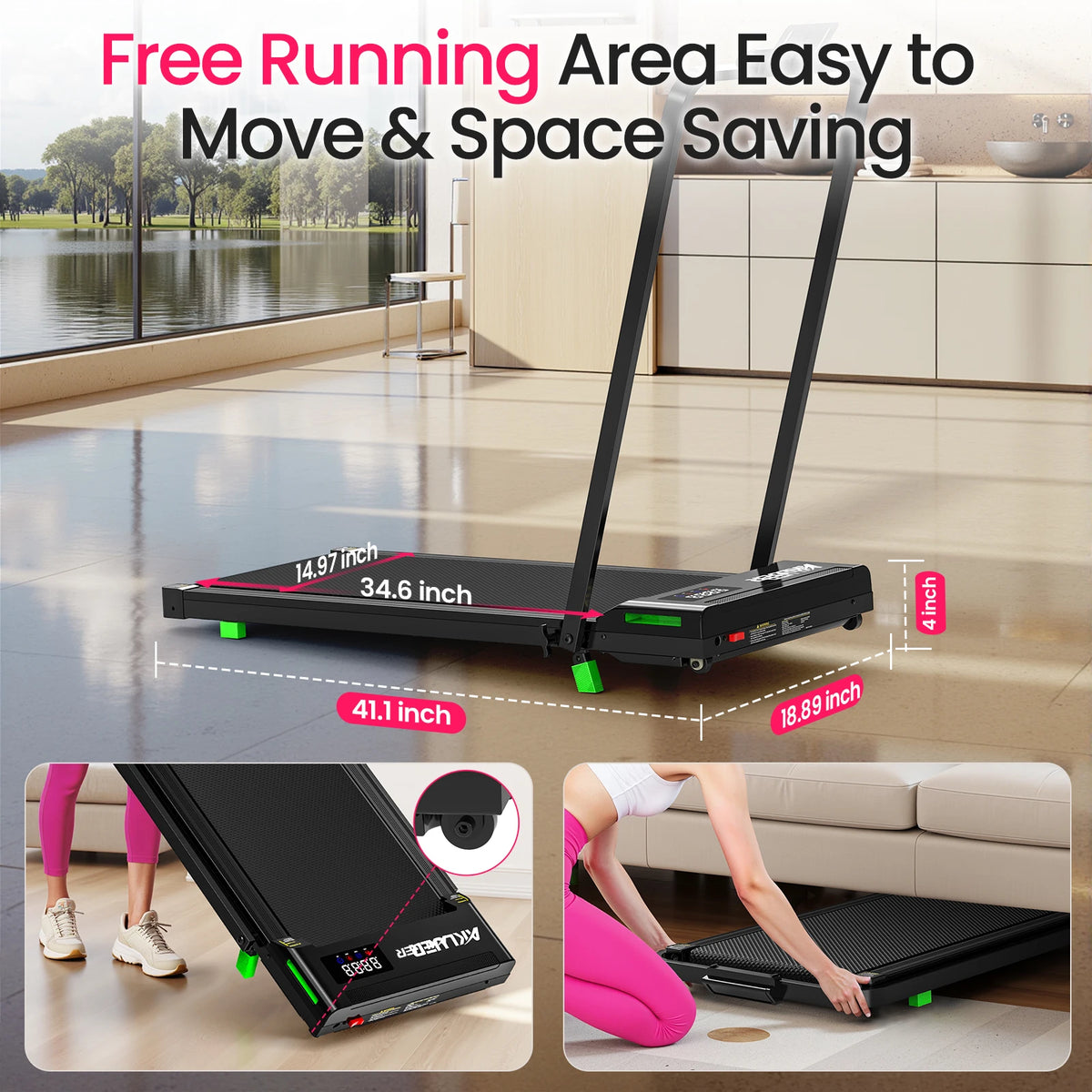 AKLUER Portable Walking Pad Treadmill With Remote Control