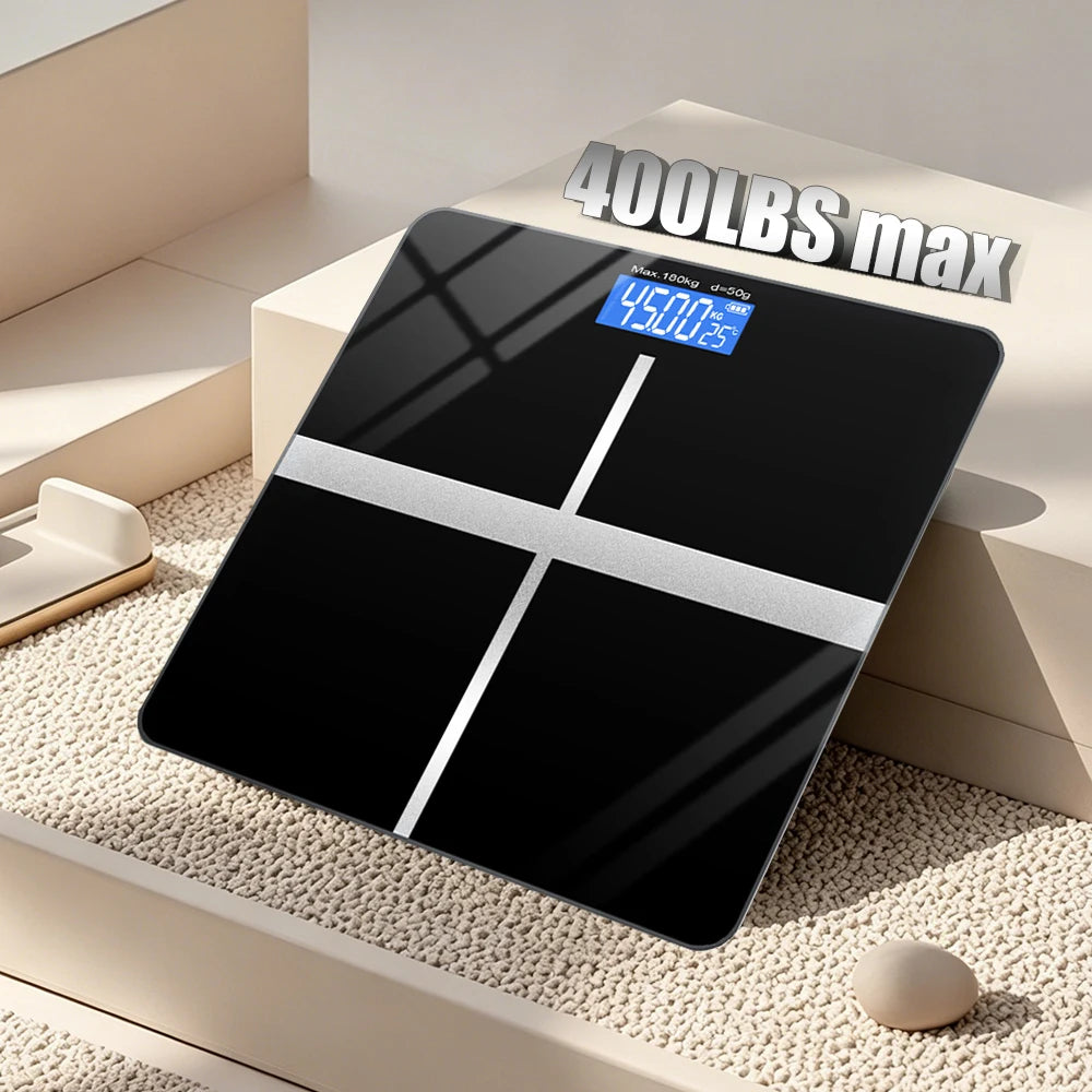 Digital Bathroom Scale With Tempered Glass And LCD Display