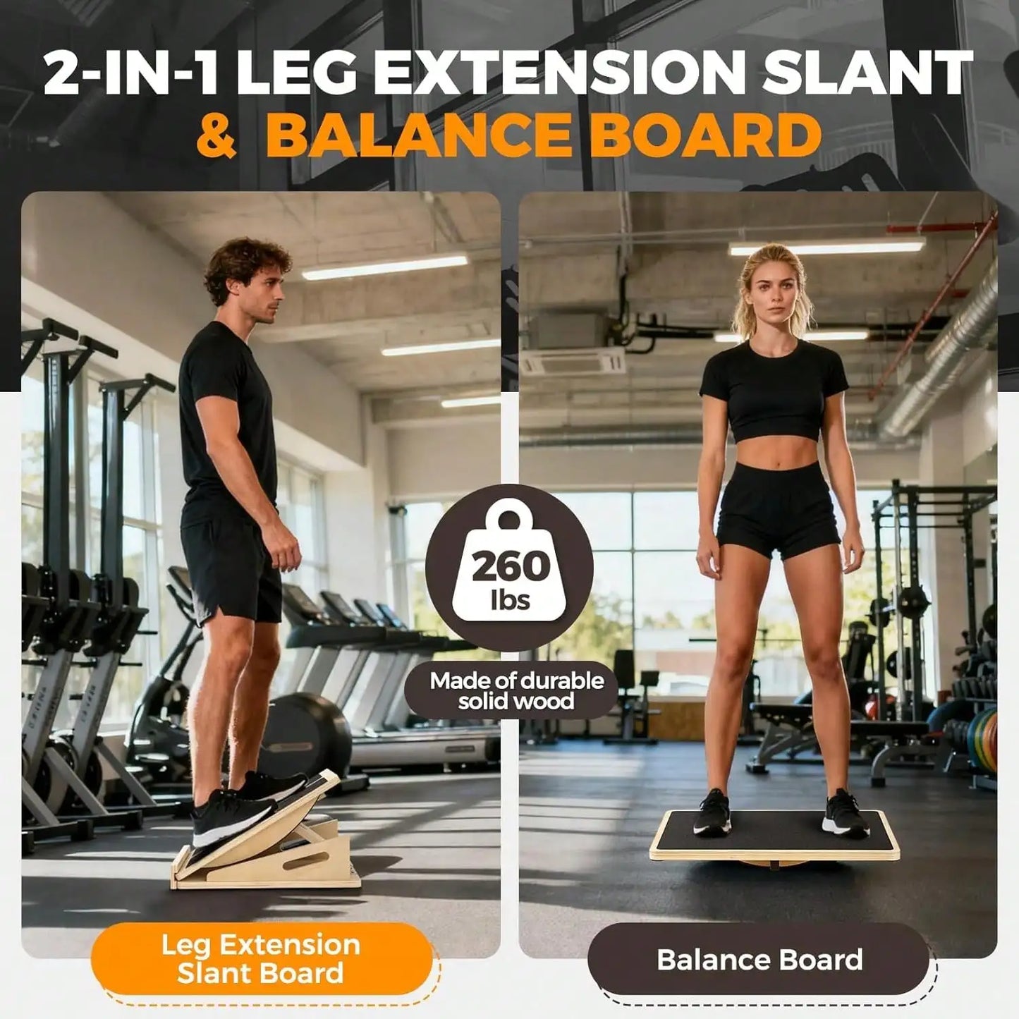 Wooden Balance Board And Adjustable Calf Stretcher For Physical Therapy