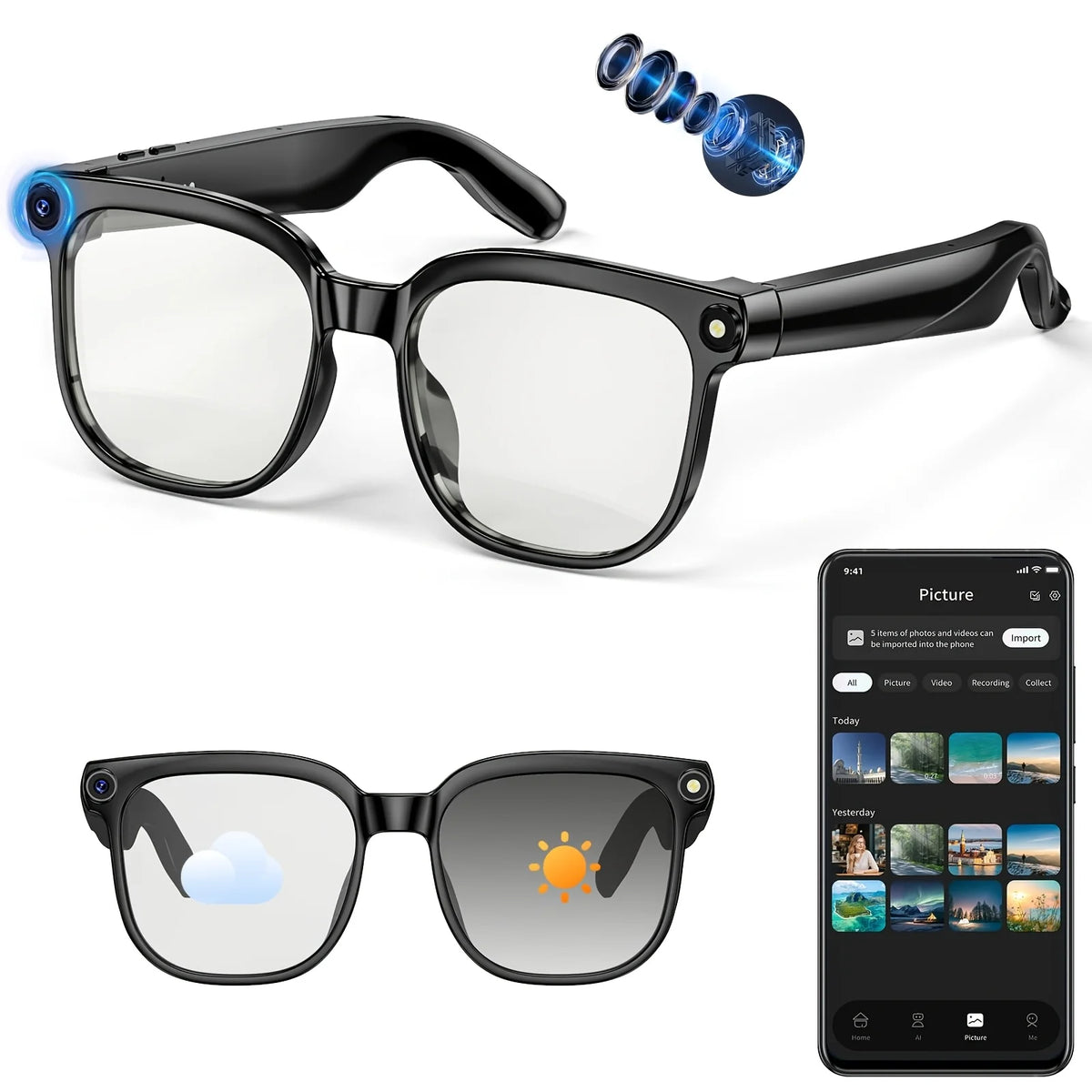 Smart Camera Glasses With 8MP Recorder Bluetooth And AI Translation