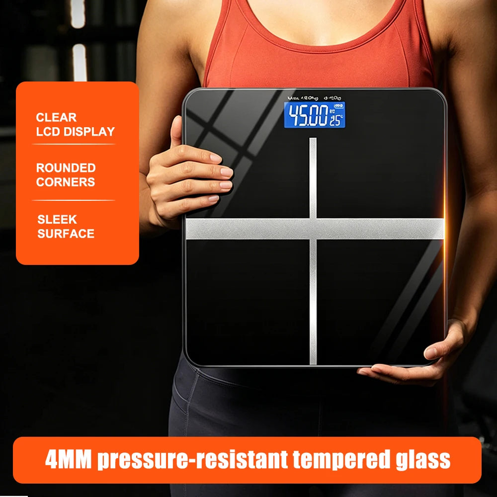 Digital Bathroom Scale With Tempered Glass And LCD Display