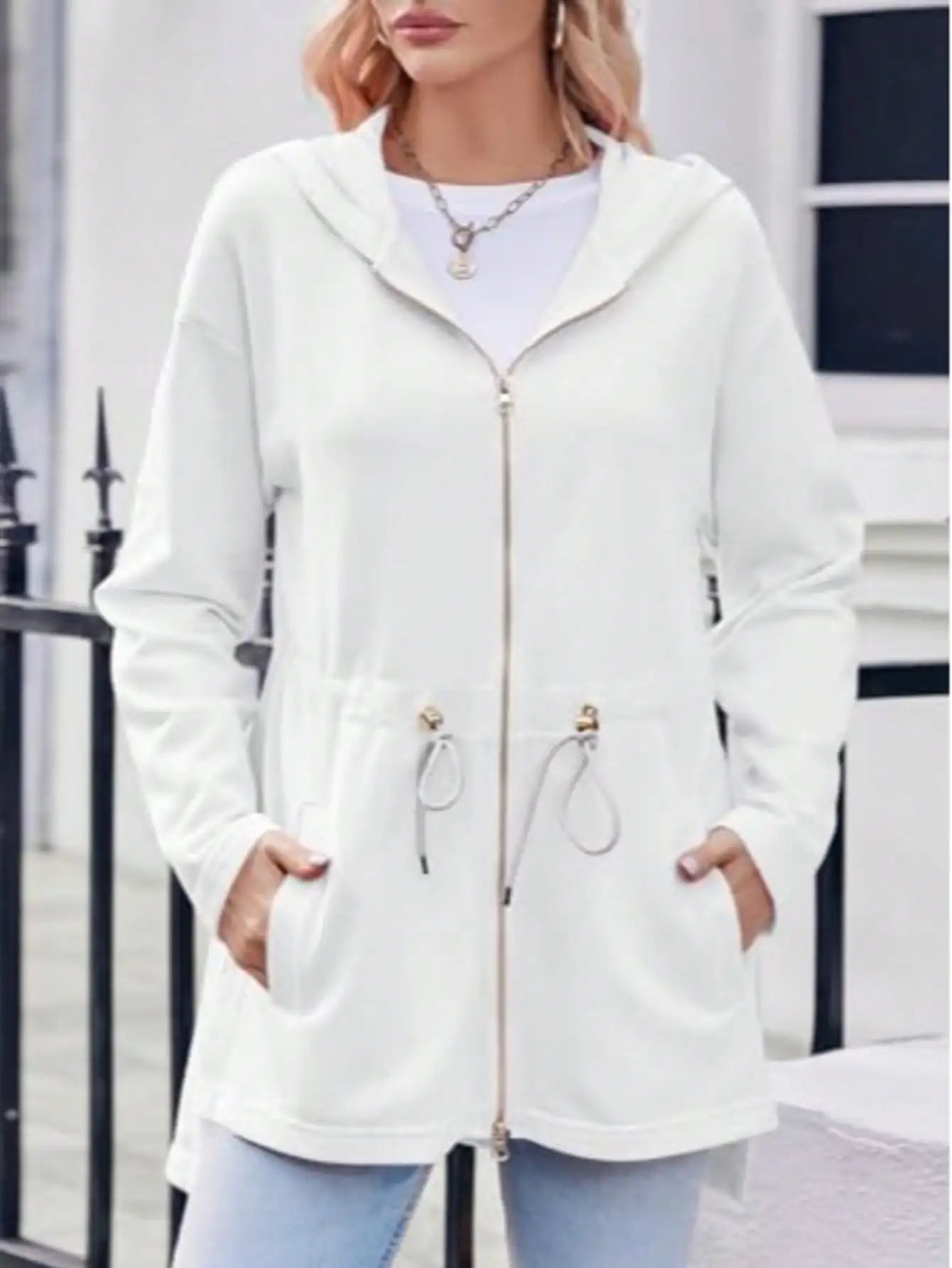Fisoew Womens Oversized Zip Up Hoodie Cotton Drawstring