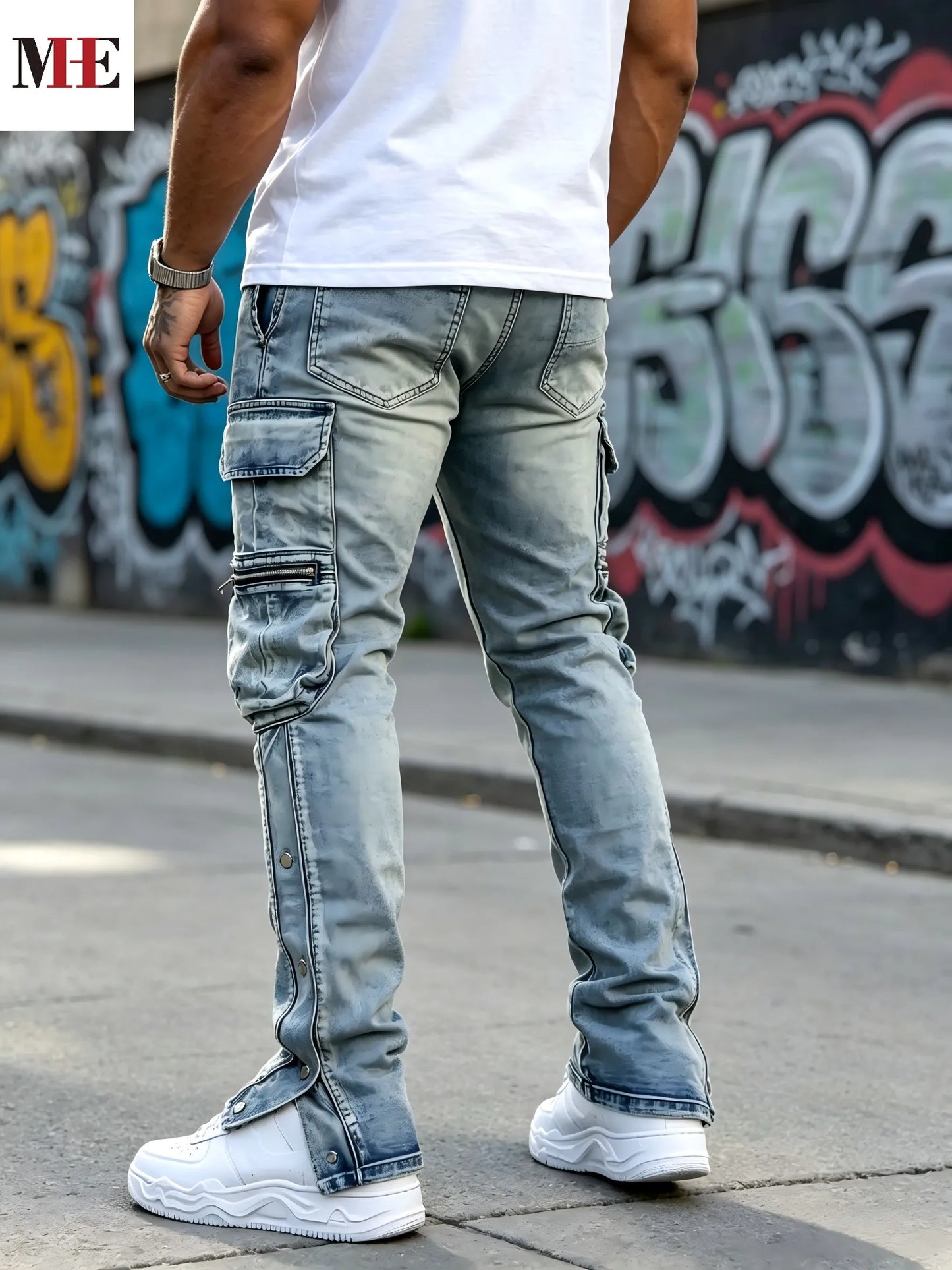 HME Men Flared Denim Jeans With Ripped Casual Design