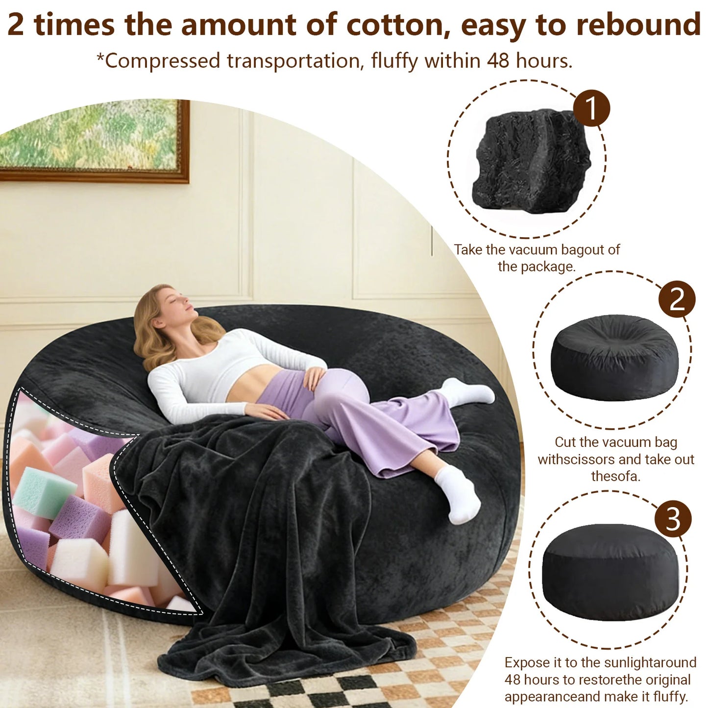 Memory Foam Adult Beanbag Chair With Washable Soft Flannel Cover