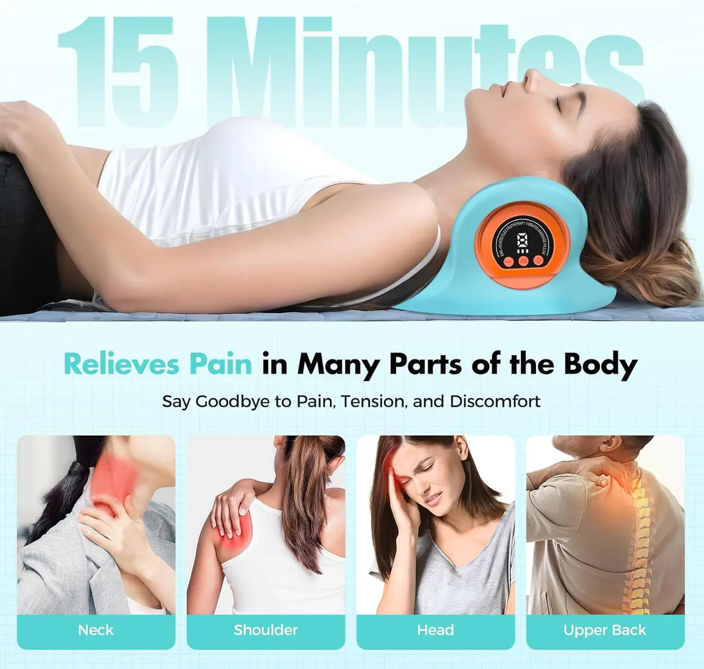 Rechargeable Portable Neck Massager Pillow 3in1 Shiatsu Heat Vibration