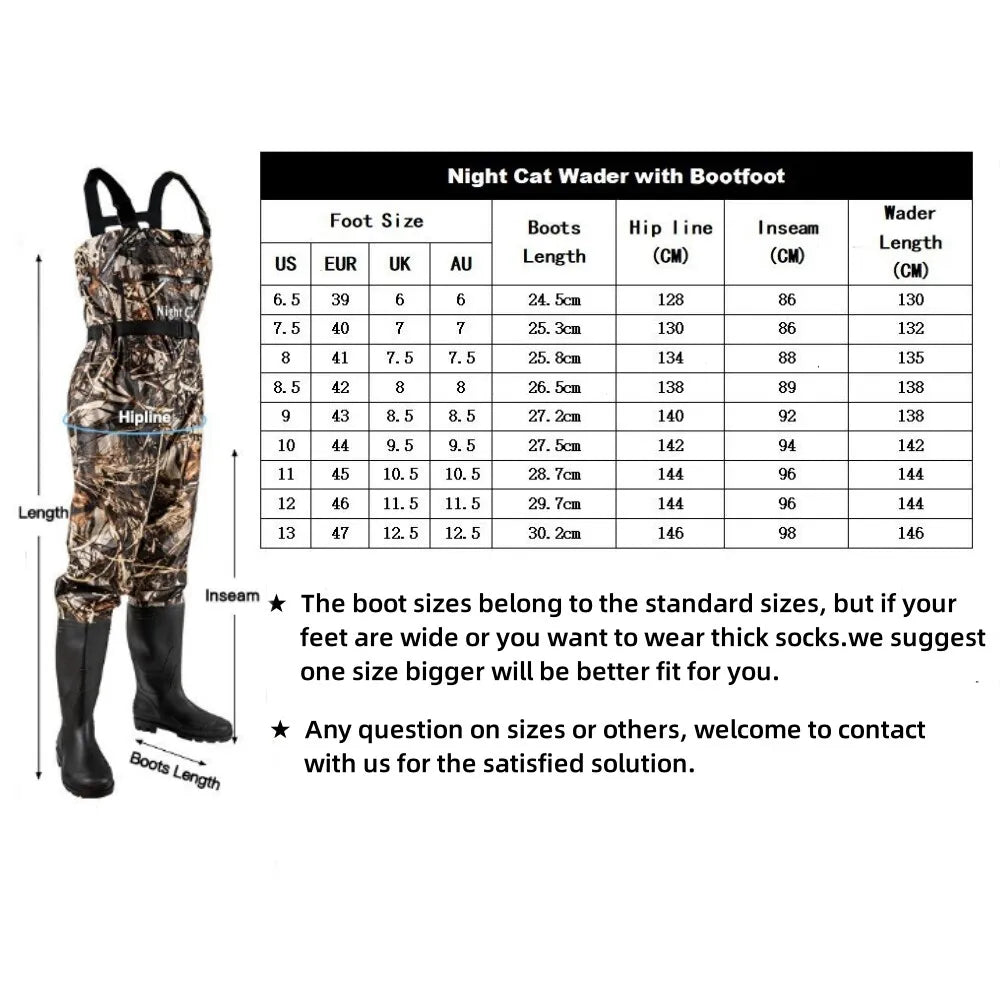 Night Cat Waterproof Chest Fishing Waders With Bootfoot