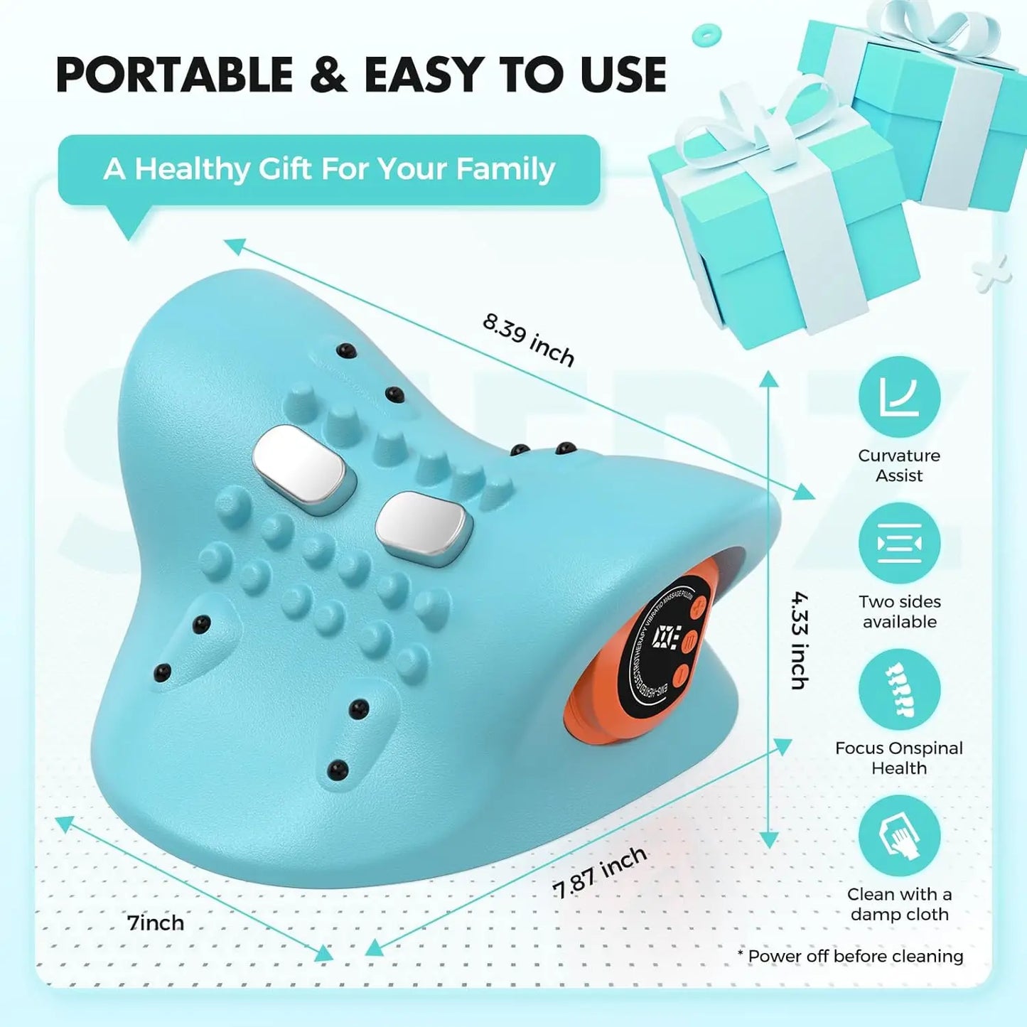 Rechargeable Portable Neck Massager Pillow 3in1 Shiatsu Heat Vibration