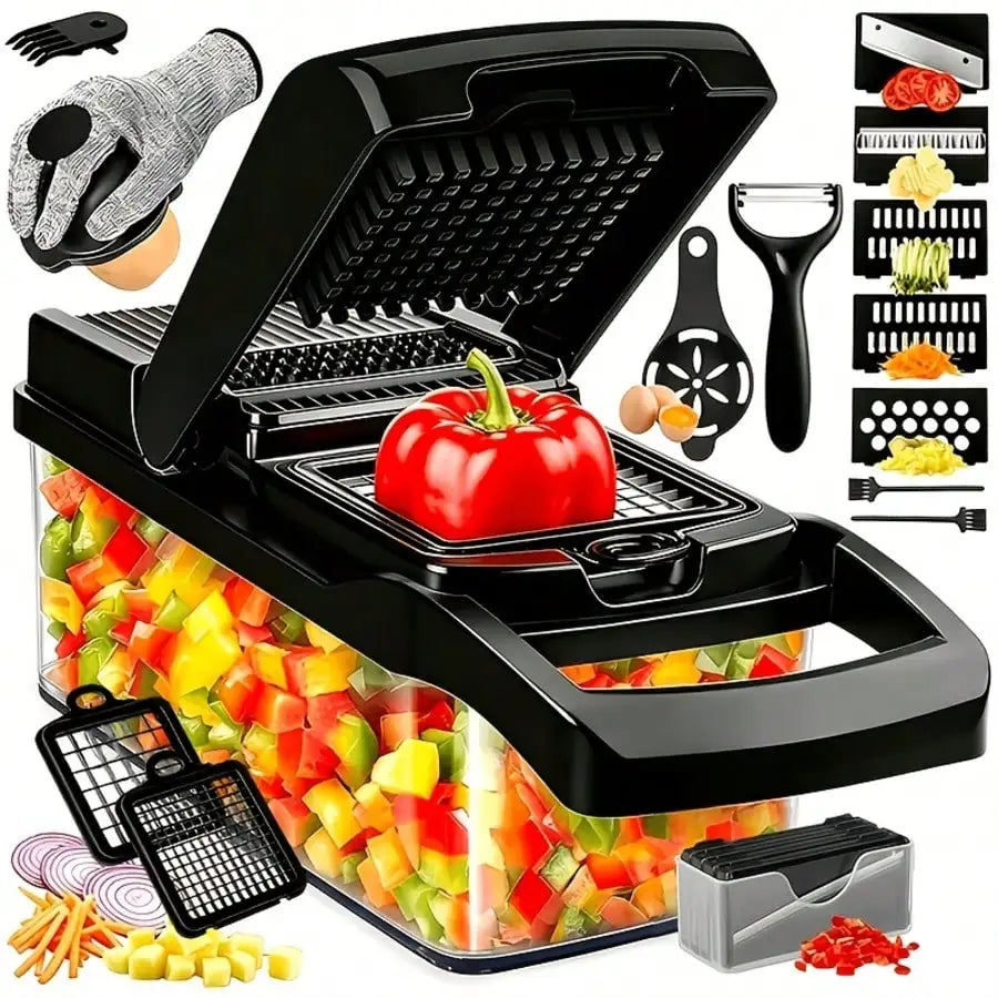 Professional Vegetable Chopper With Stainless Steel Blades And Storage Bin
