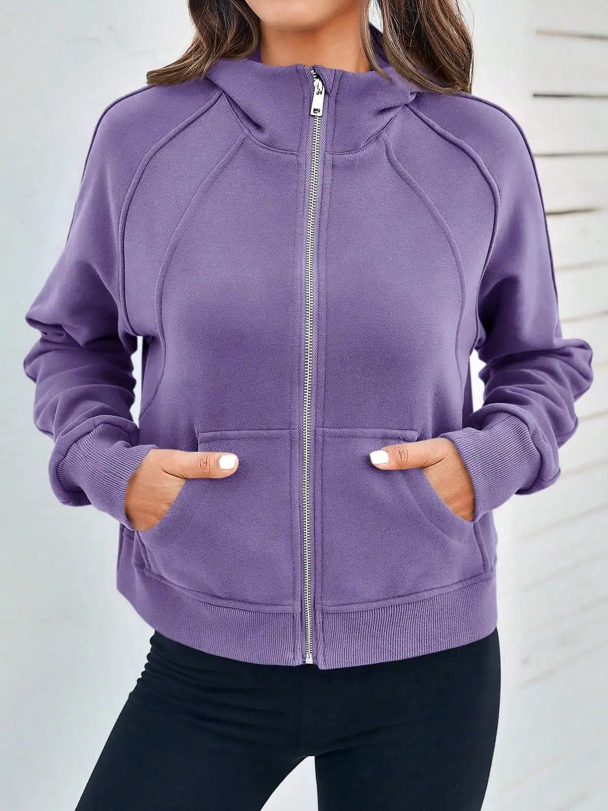 Fisoew Womens Fleece Lined Zip Up Crop Hoodie Oversized Streetwear