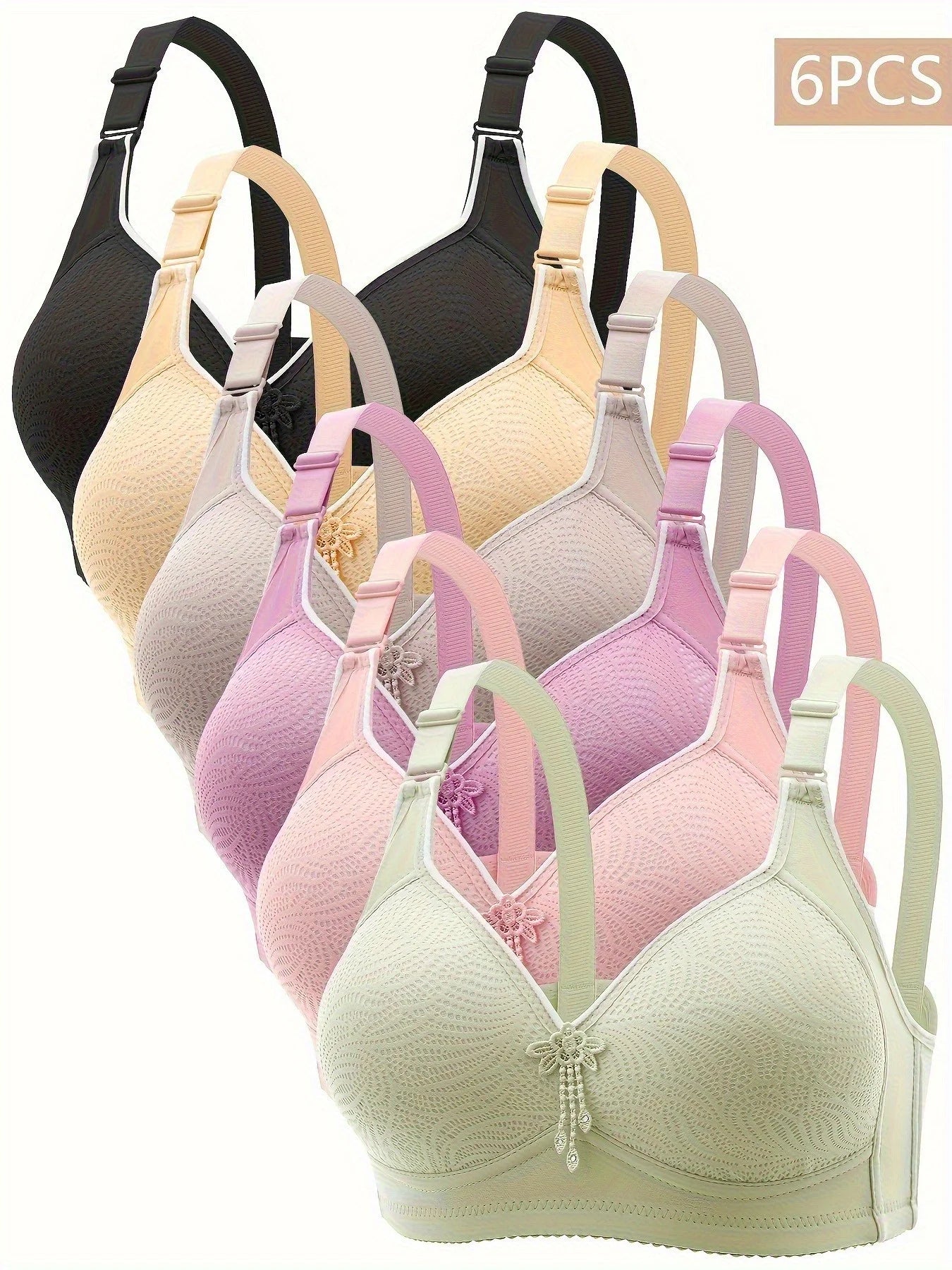 Women Lace No Wire Bras 6-Piece Set With Adjustable Straps