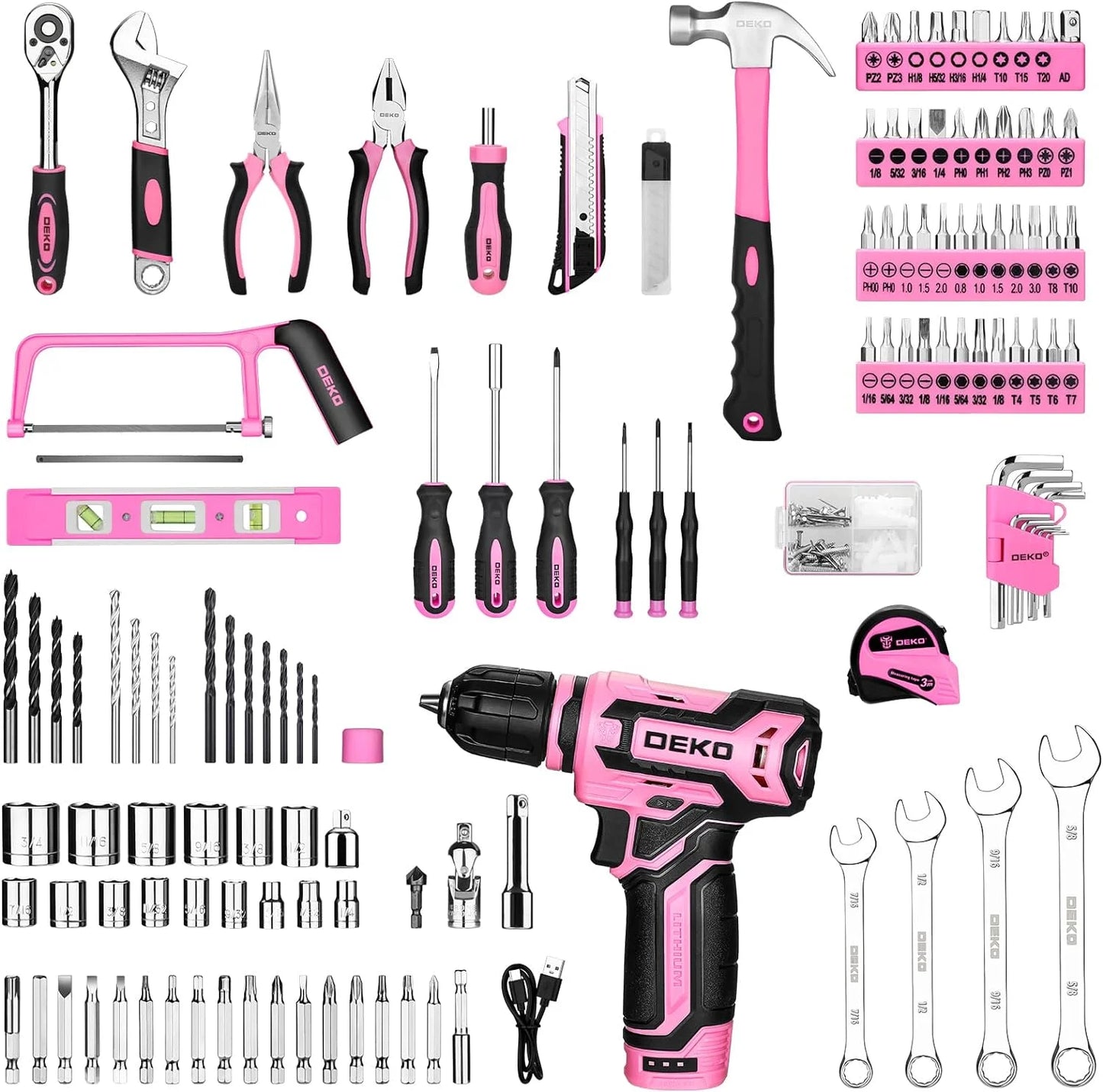 DeKo 12V Cordless Drill Home Mechanic Toolbox Set