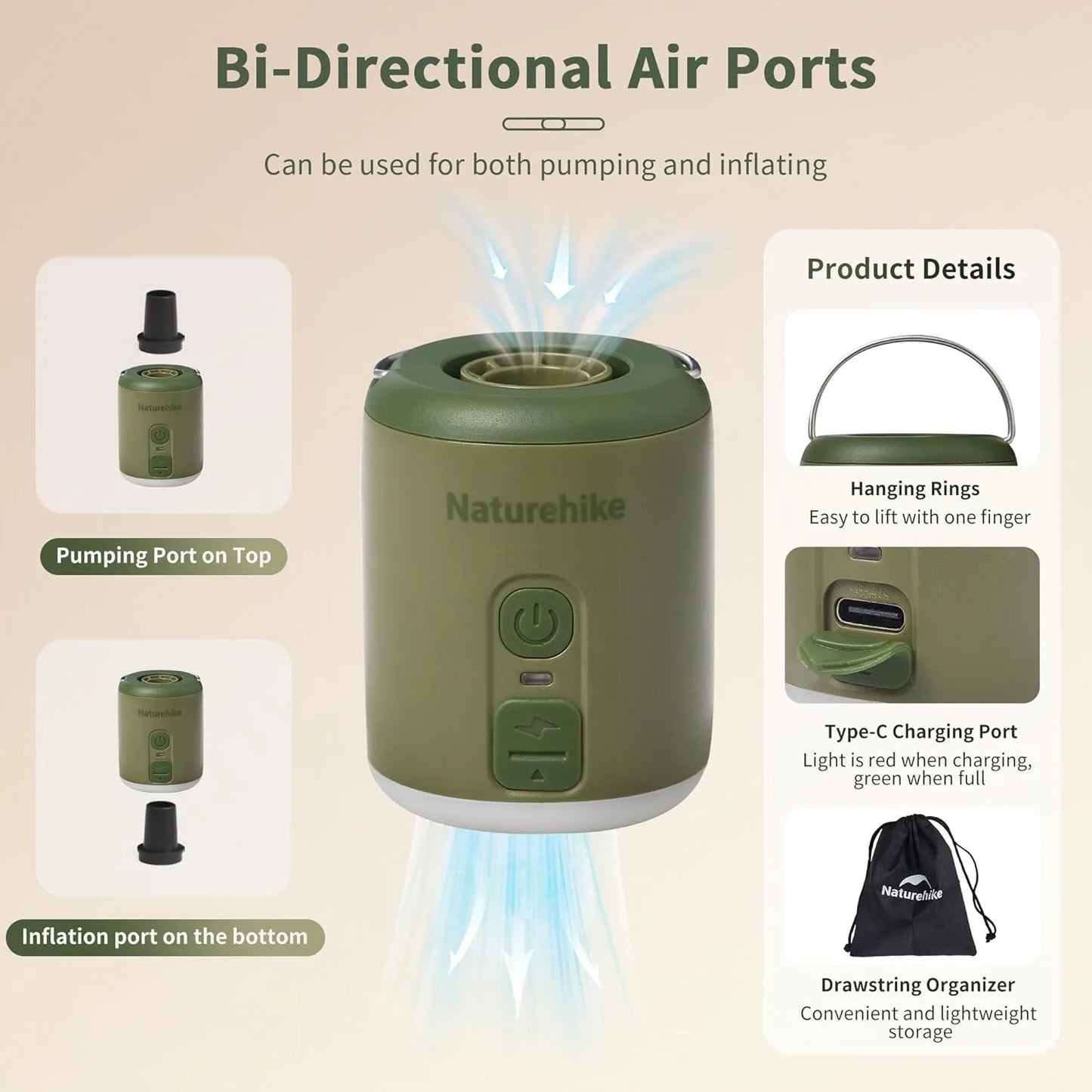 Naturehike Mini Portable Air Pump For Inflatable Camping Gear