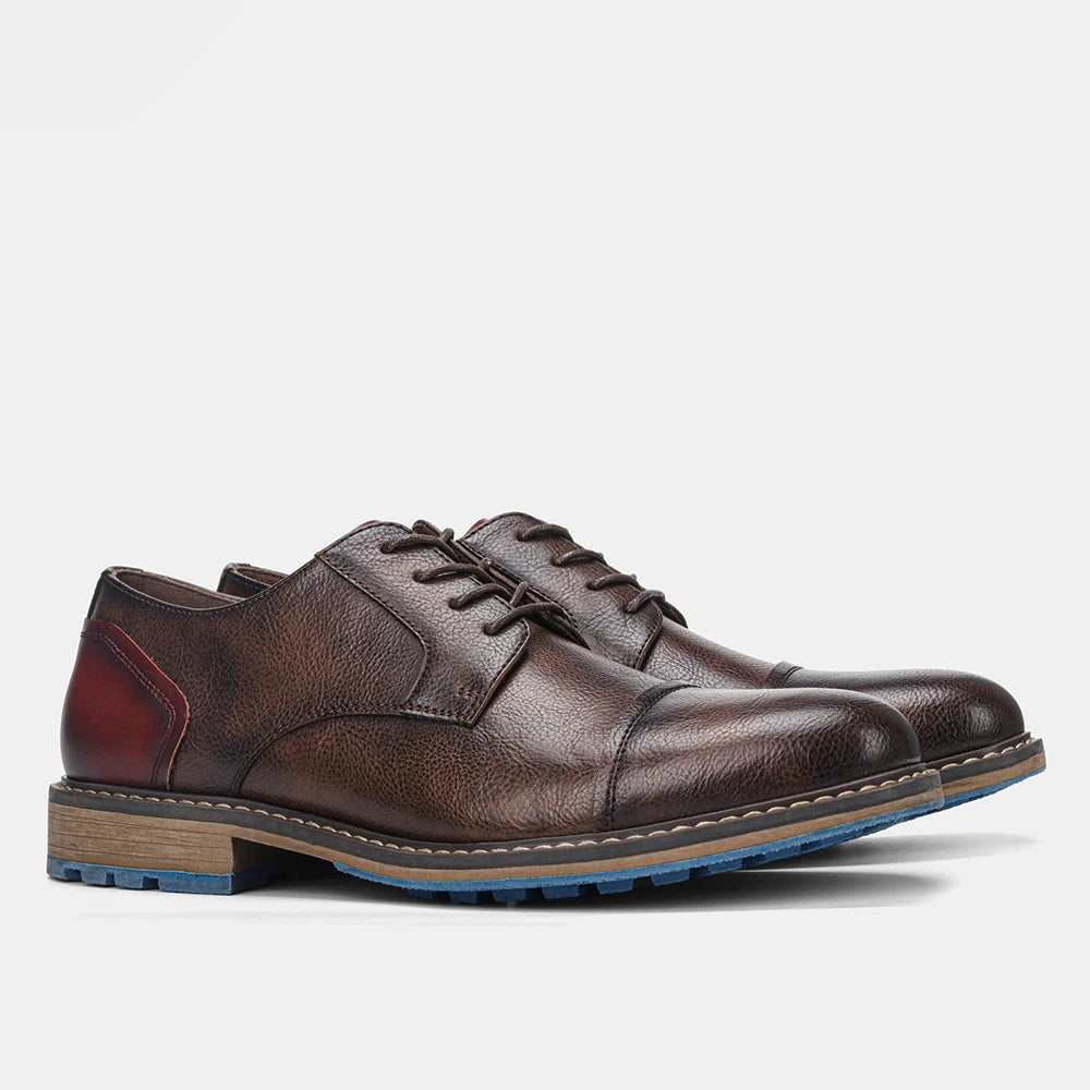 Hecrafted Men Retro Casual Leather Cap Toe Oxford Shoes