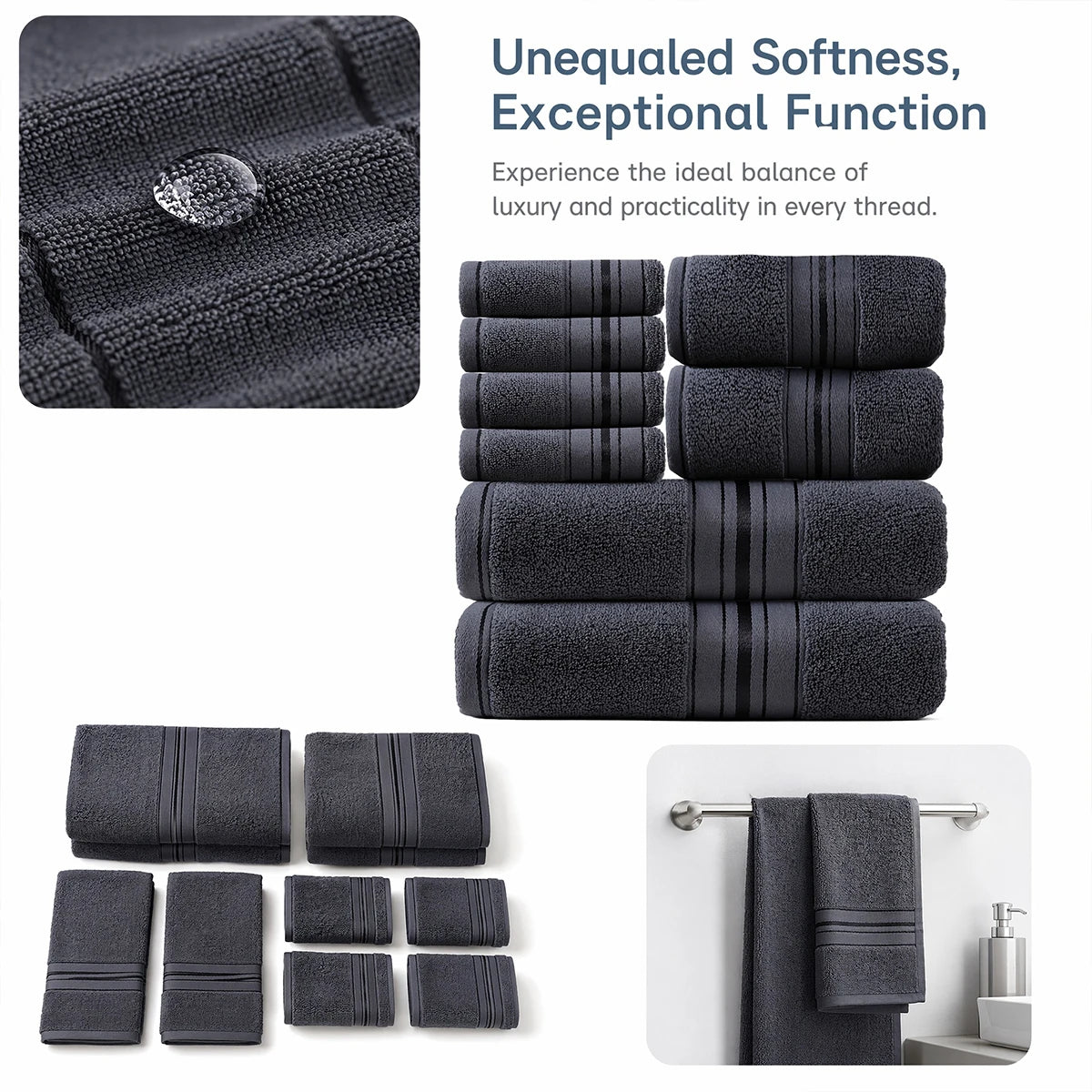 Luxury Eight Piece Cotton Towel Set For Bathroom Everyday Use