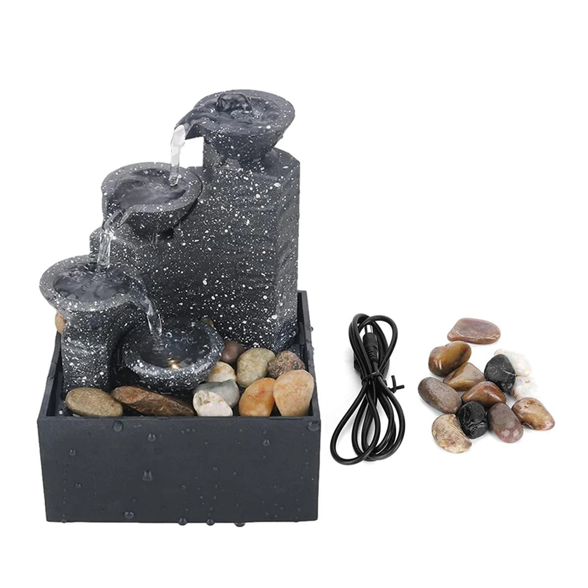 Mini Zen Tabletop Fountain With LED Waterfall For Office Desk