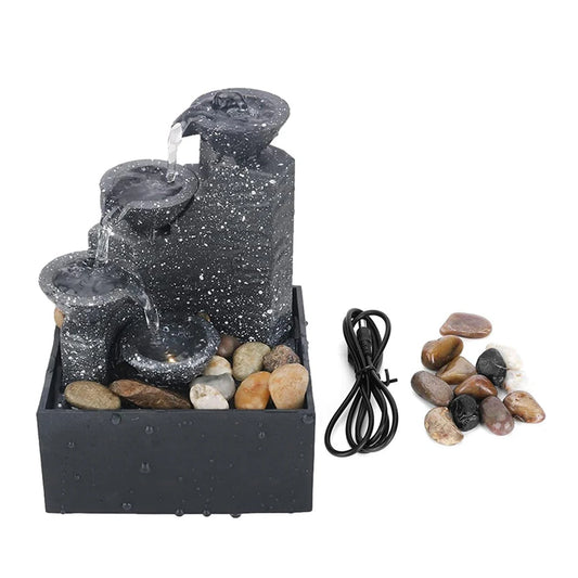 Mini Zen Tabletop Fountain With LED Waterfall For Office Desk