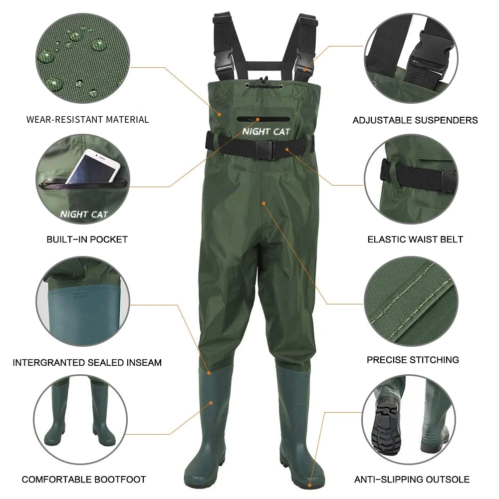 Night Cat Waterproof Fishing Chest Waders With Boots
