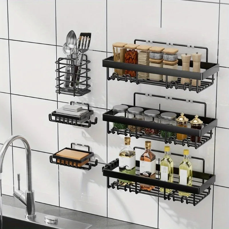 Self-Adhesive Shower Caddy Organizer Rack Set No Drilling