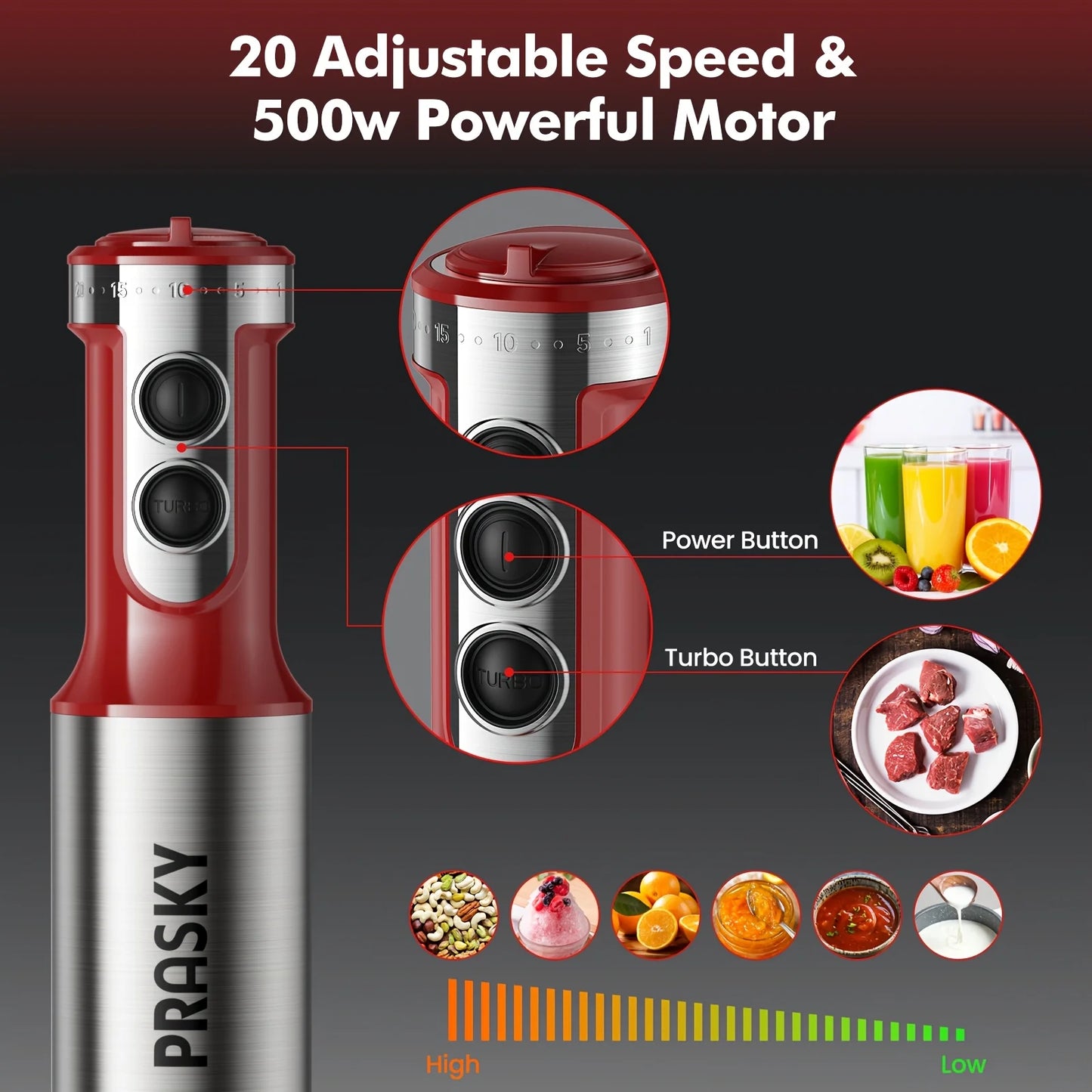 Prasky Multifunctional Handheld Immersion Blender With Whisk And Chopper