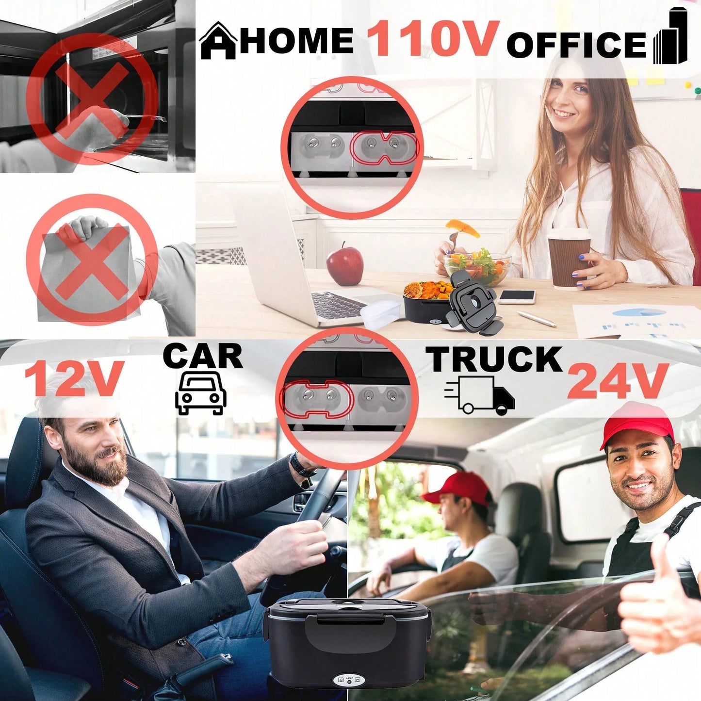 Portable Electric Heating Lunch Box Food Warmer With Carry Bag