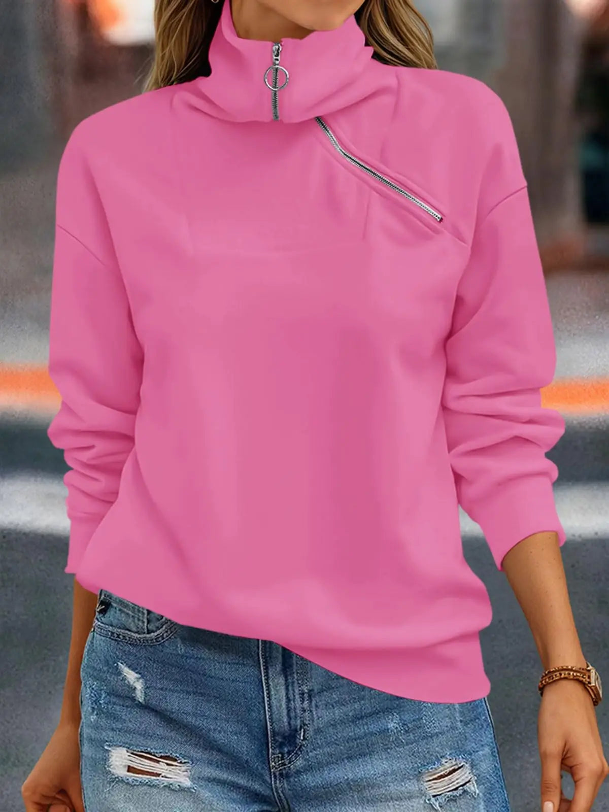 Fisoew Oversized Turtleneck Sweatshirt Fashion Fleece Pullover