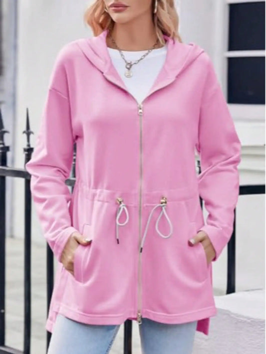 Fisoew Womens Oversized Zip Up Hoodie Cotton Drawstring