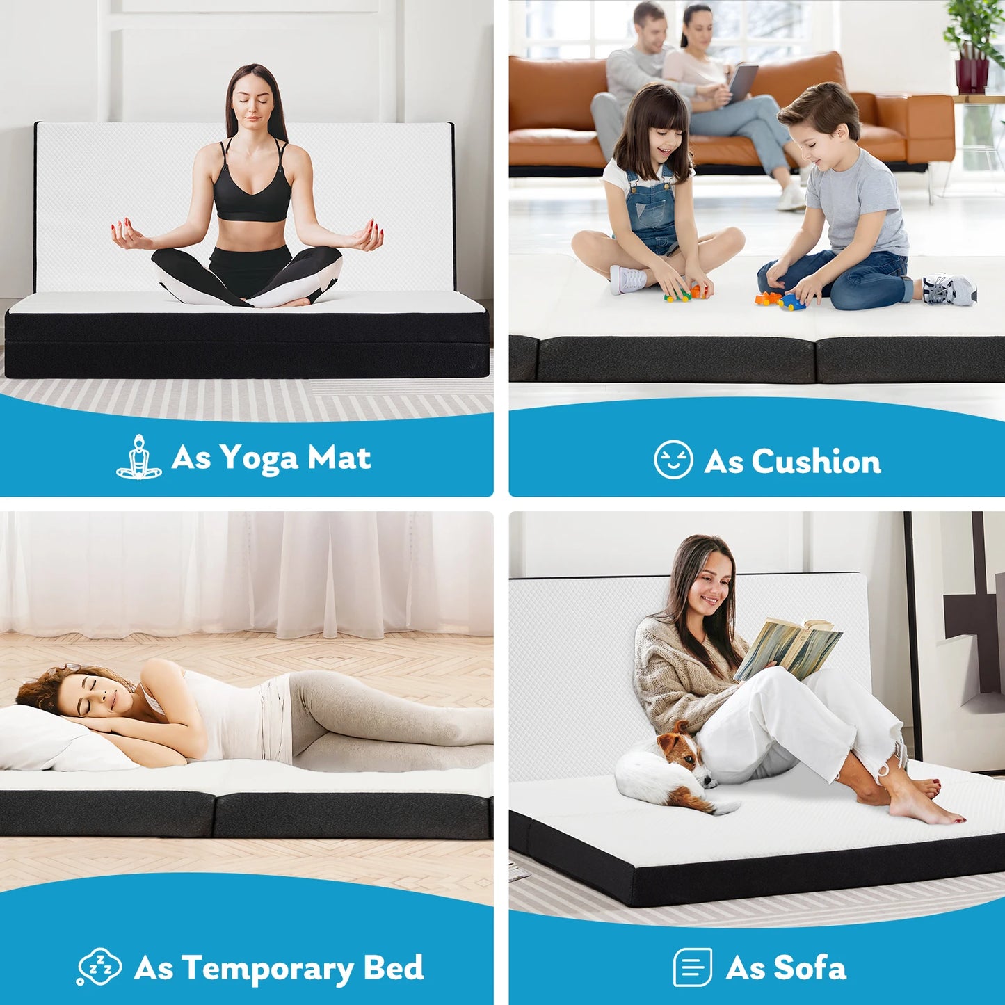 JHK Three Fold Portable Floor Bed With Memory Foam And Soft Touch
