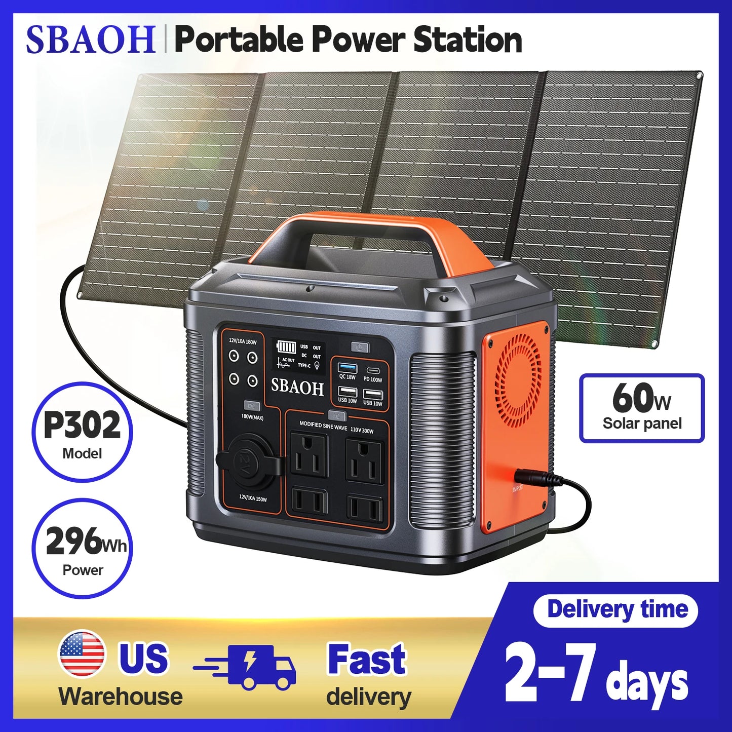 SBAOH 300W Portable Power Station 296Wh Emergency Generator