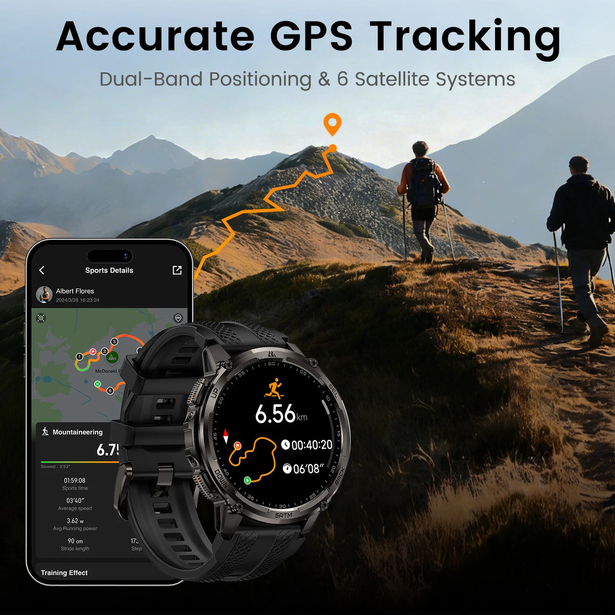 KOSPET T4C Rugged Smartwatch With GPS Flashlight Fitness Tracking