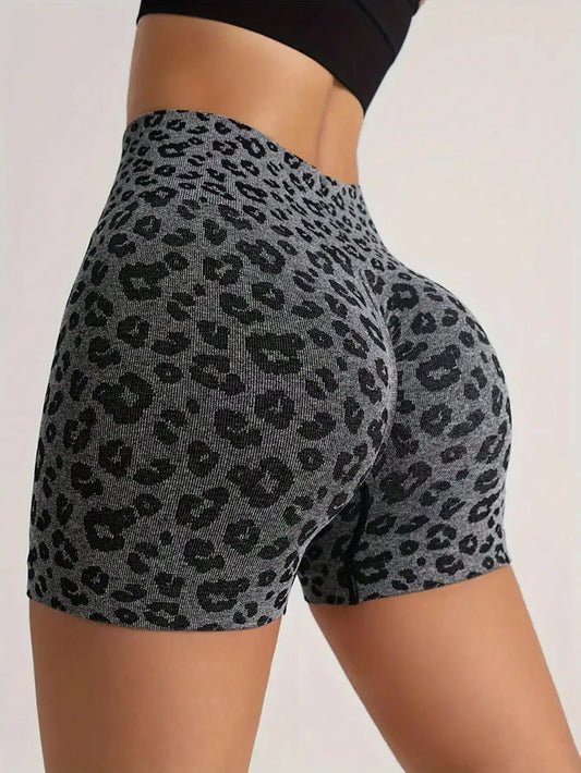 Leopard Print Scrunch Butt Tummy Control Biker Shorts for Women