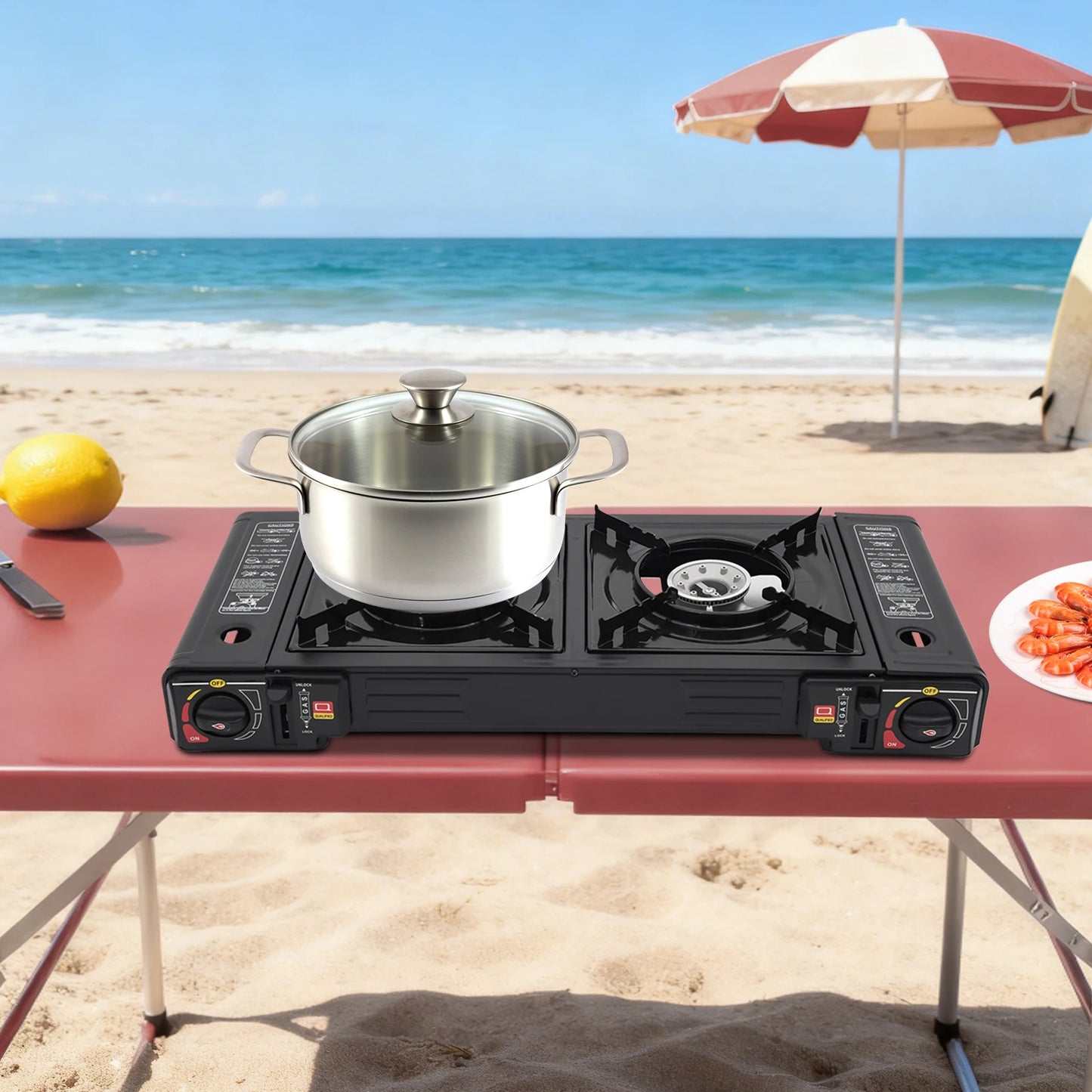 Stainless Steel Dual Burner Gas Stove With Piezo Ignition