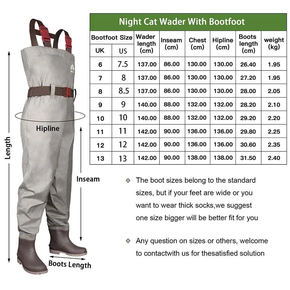 Night Cat Waterproof Fly Fishing Chest Waders With Reinforced Boots