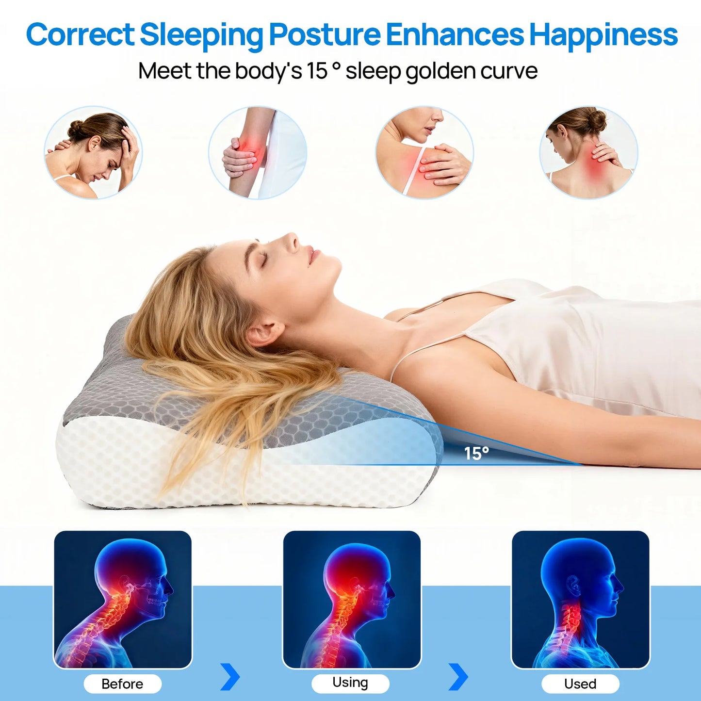 JHK Cervical Neck Memory Foam Pillow With Ventilated Cooling Support