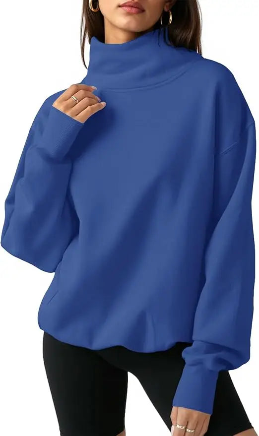 Fisoew Ribbed Turtleneck Sweater Long Sleeve Knit Pullover Top