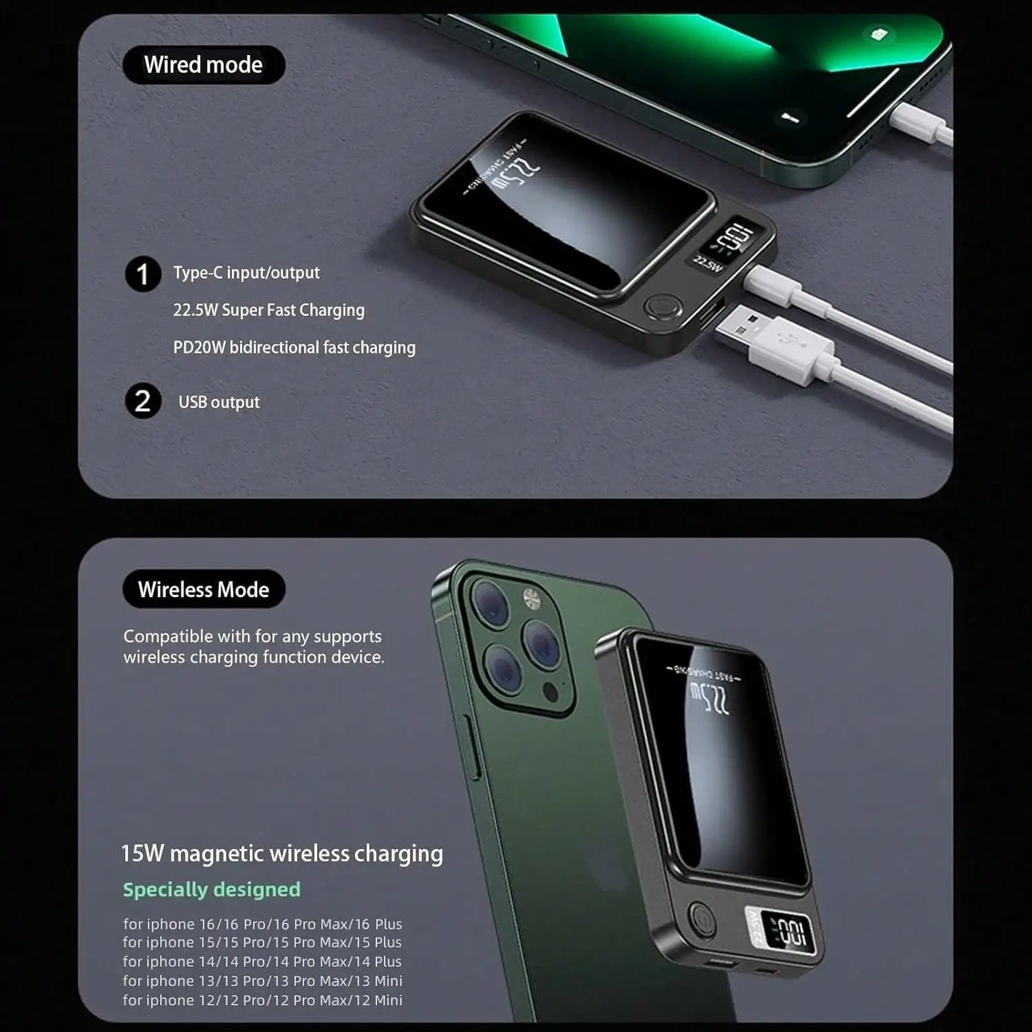 Fast Charging 10000 Mah Power Bank With Built In Cables
