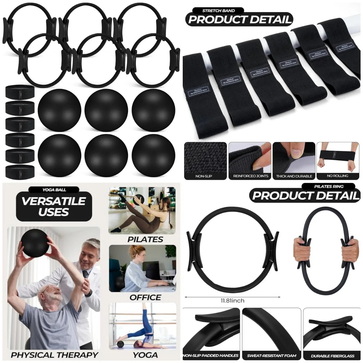 YTYIN Pilates Ring And Ball Set With Resistance Bands