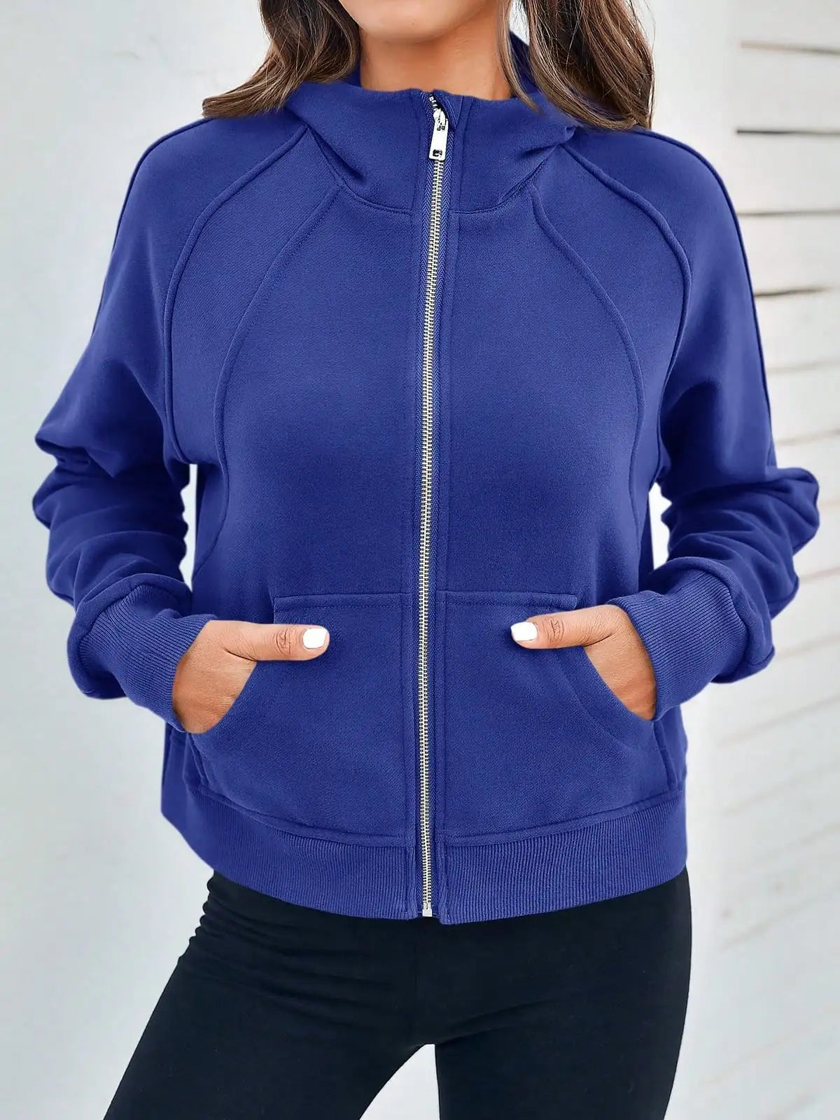 Fisoew Womens Fleece Lined Zip Up Crop Hoodie Oversized Streetwear