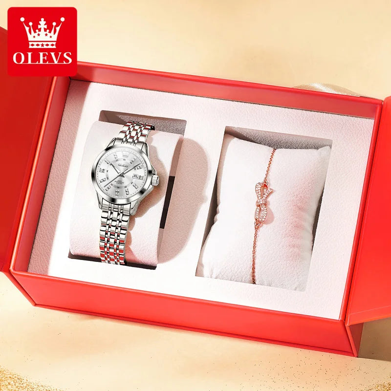 OLEVS Womens Luxury Diamond Quartz Watch With Calendar Waterproof